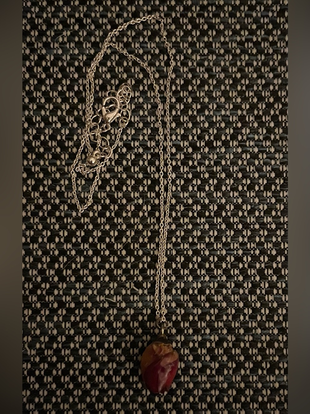 REAL Preserved Rosebud Pendant Necklace with Silver Chain - Picture 7 of 11